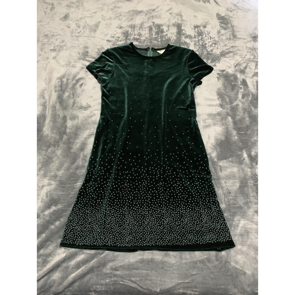 Jeffrey & Dara Petite Dress Womens 6 Green Velvet Short Sleeve Beaded Whimsigoth